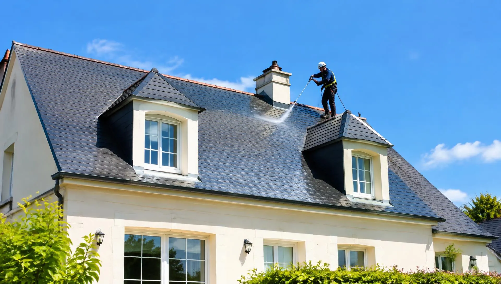 Nettoyage professionnel d'une toiture en ardoise