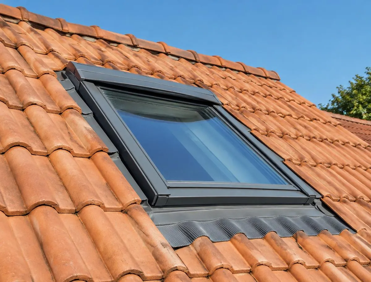 Fenêtre de toit neuve posée sur une toiture en tuiles