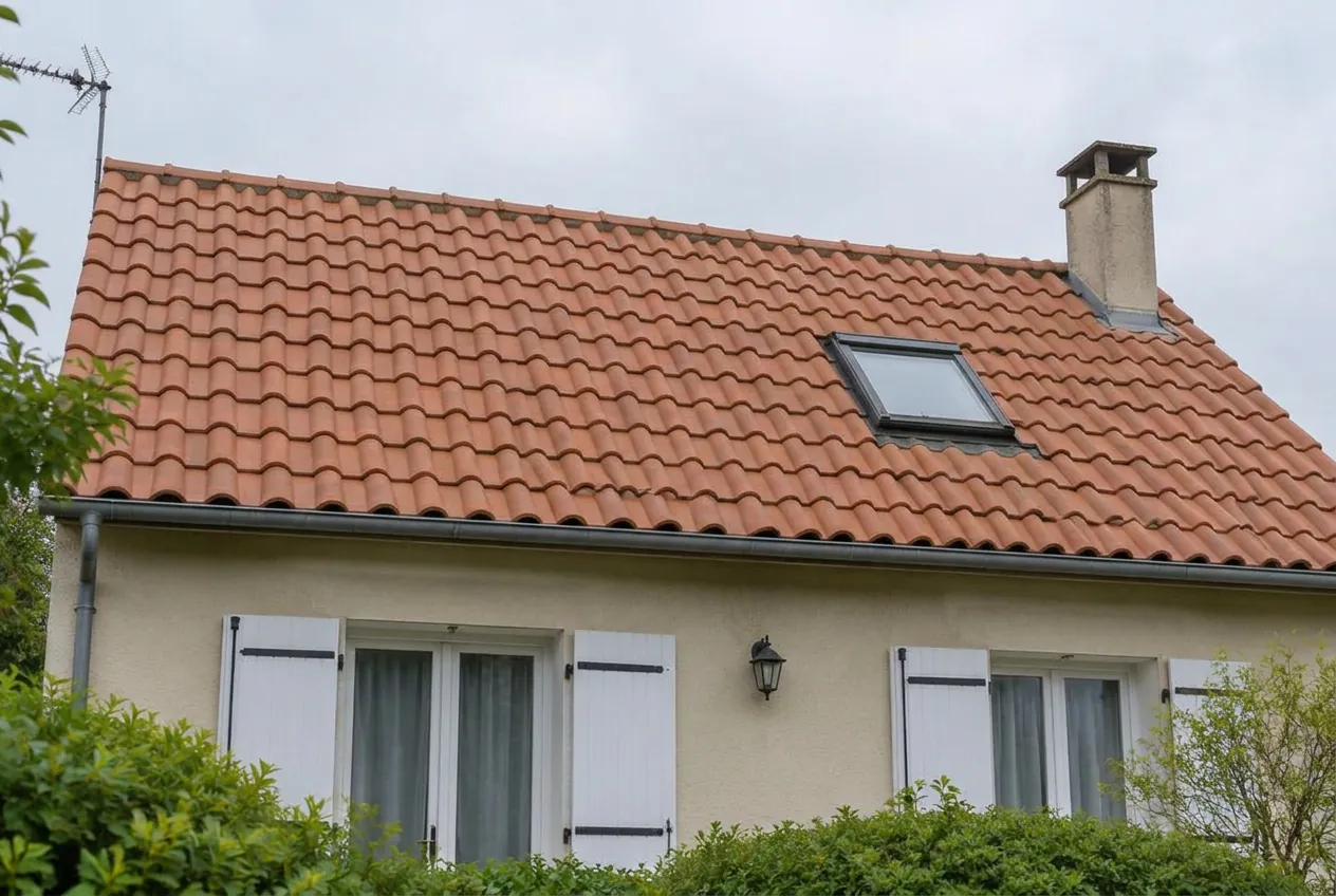 Toiture avant et après nettoyage : tuiles couvertes de mousse avant, tuiles propres et restaurées après — après